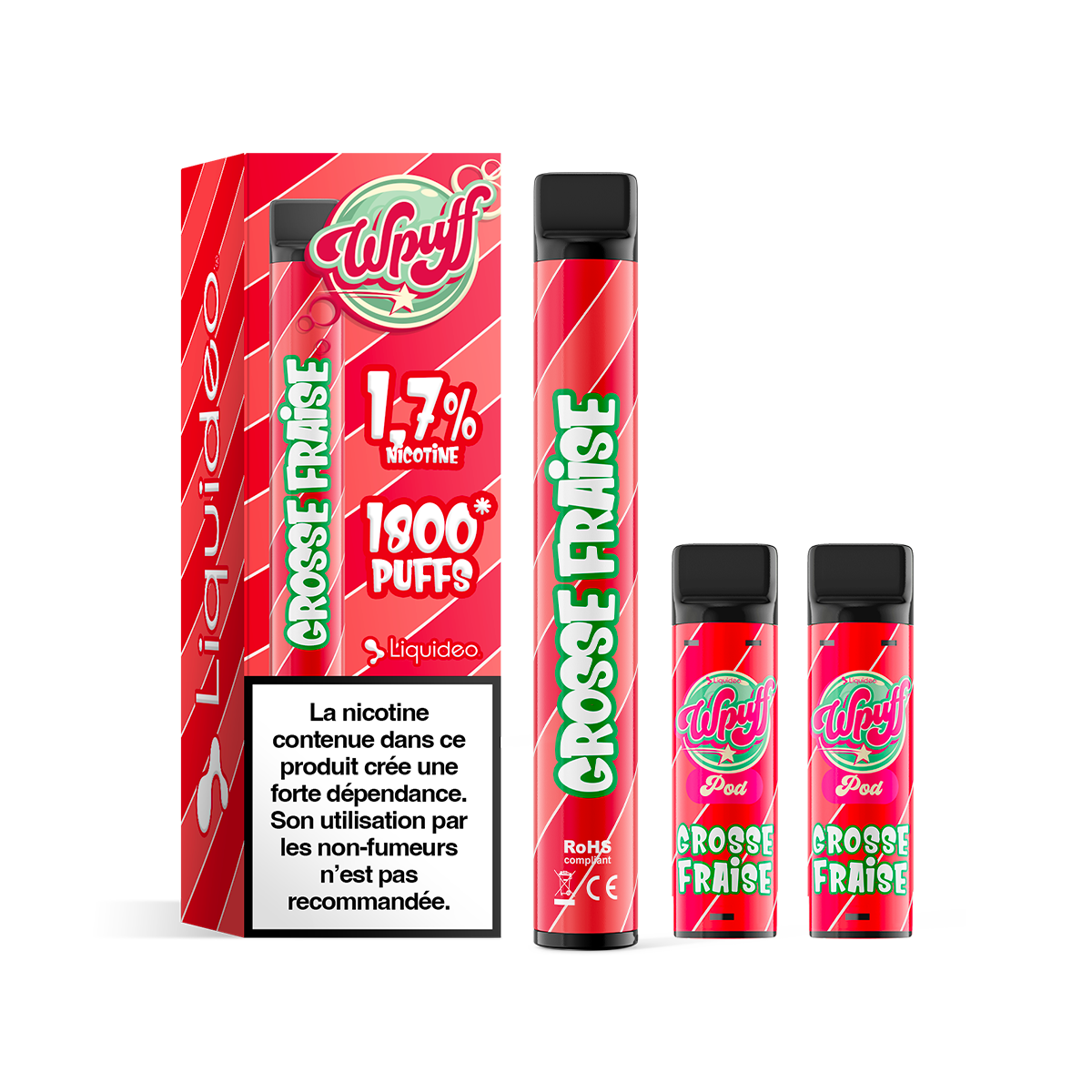 Pack Starter - Wpuff 1800 Liquideo GROSSE FRAISE